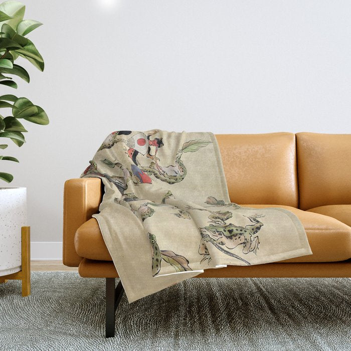 Kawanabe Kyosai. Frogs triumphing over snakes Throw Blanket Gallery Image 1