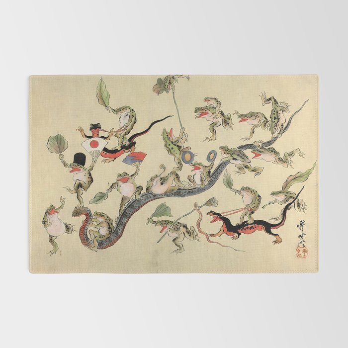Kawanabe Kyosai. Frogs triumphing over snakes Rug Gallery Image 2