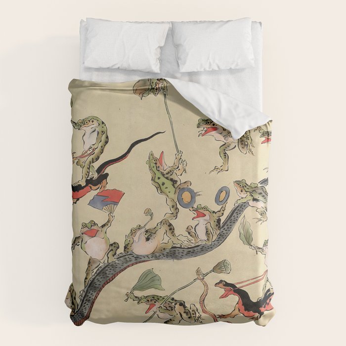 Kawanabe Kyosai. Frogs triumphing over snakes Duvet Cover Gallery Image 6