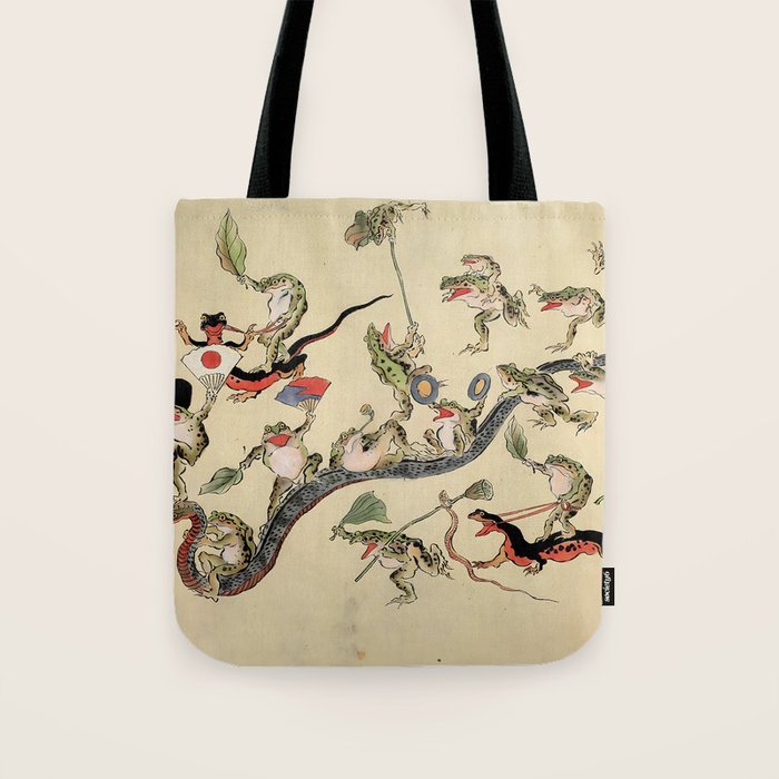 Kawanabe Kyosai. Frogs triumphing over snakes Tote Bag Gallery Image 1