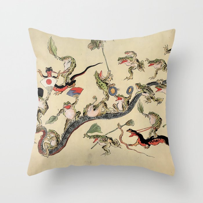 Kawanabe Kyosai. Frogs triumphing over snakes Throw Pillow Gallery Image 6
