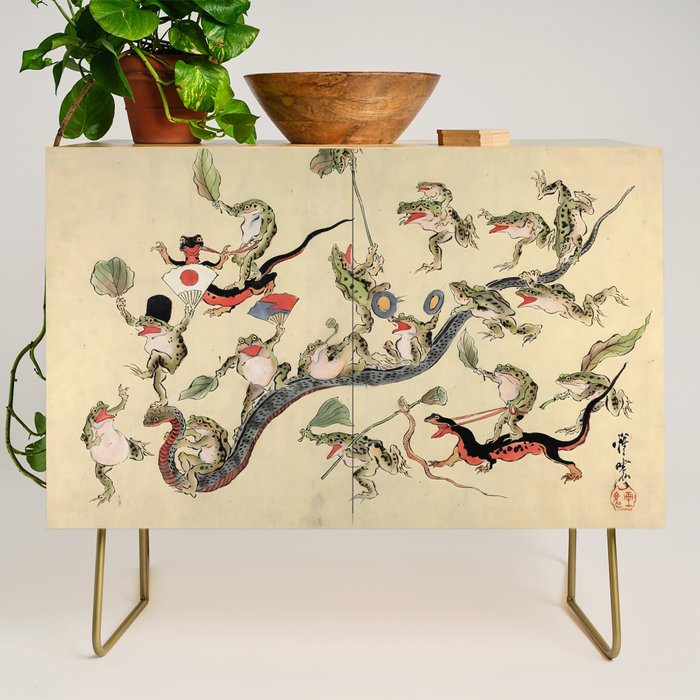 Kawanabe Kyosai. Frogs triumphing over snakes Credenza Gallery Image 1