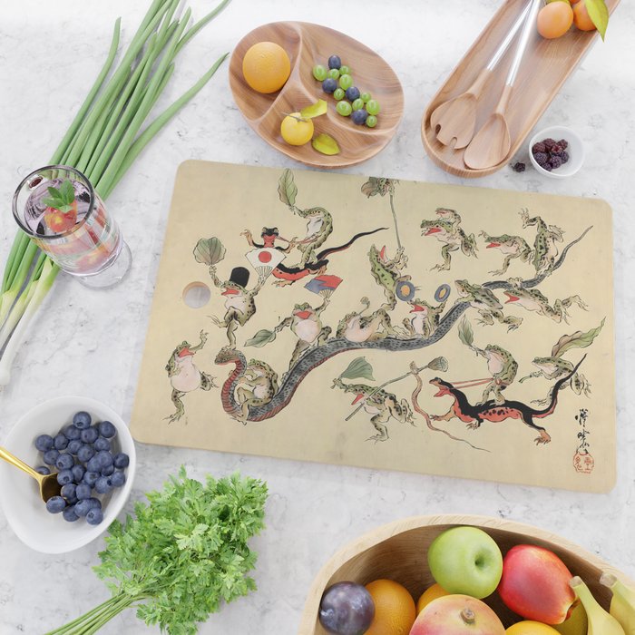 Kawanabe Kyosai. Frogs triumphing over snakes Cutting Board Gallery Image 2