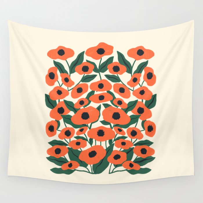 Red Poppy Garden 2 Wall Tapestry Gallery Image 1