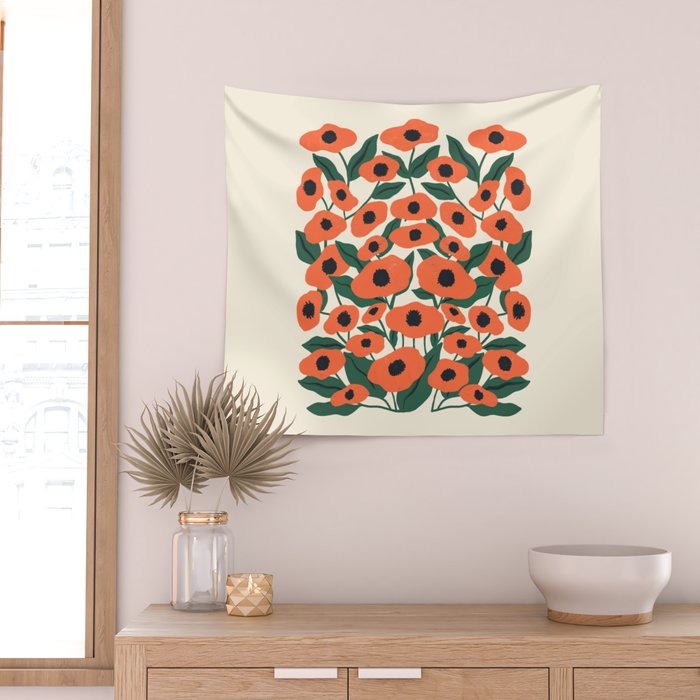 Red Poppy Garden 2 Wall Tapestry Gallery Image 2