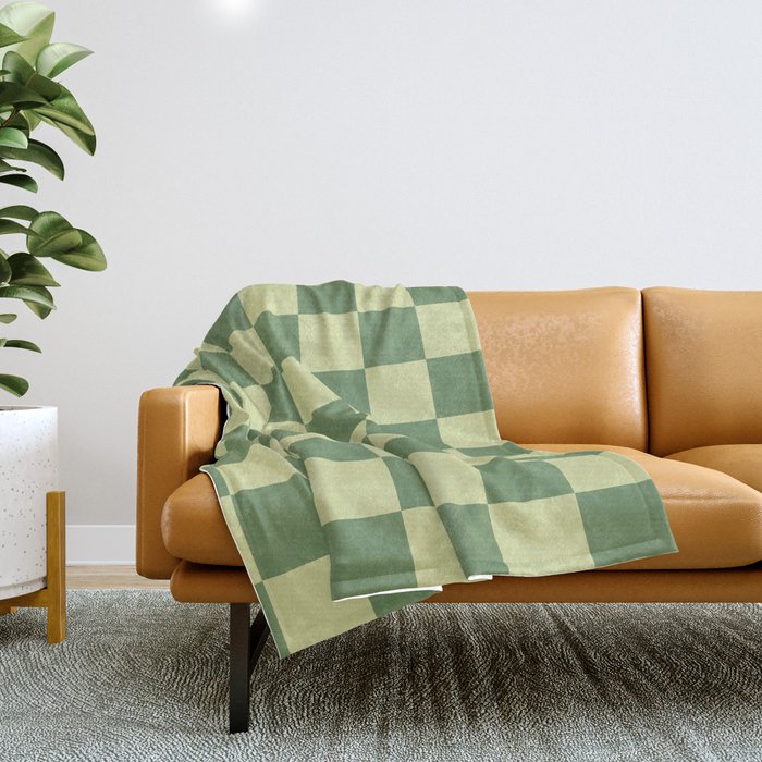 Pistachio Cream x Sea Glass Mixed Checker Throw Blanket Gallery Image 1