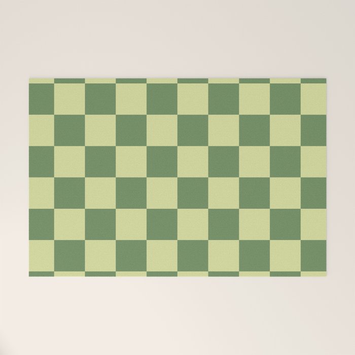 Pistachio Cream x Sea Glass Mixed Checker Welcome Mat Gallery Image 1