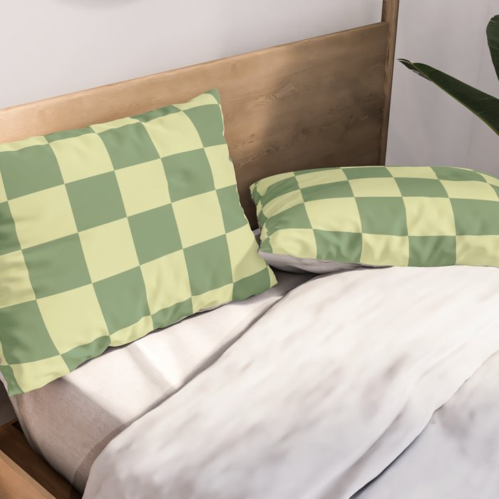 Pistachio Cream x Sea Glass Mixed Checker Pillow Sham Gallery Image 2