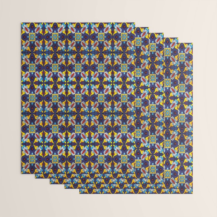 Abstract blue cruz mexican modern talavera tile wall Wrapping Paper Gallery Image 3