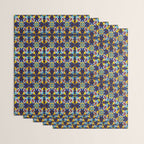 Abstract blue cruz mexican modern talavera tile wall Wrapping Paper Gallery Image 3