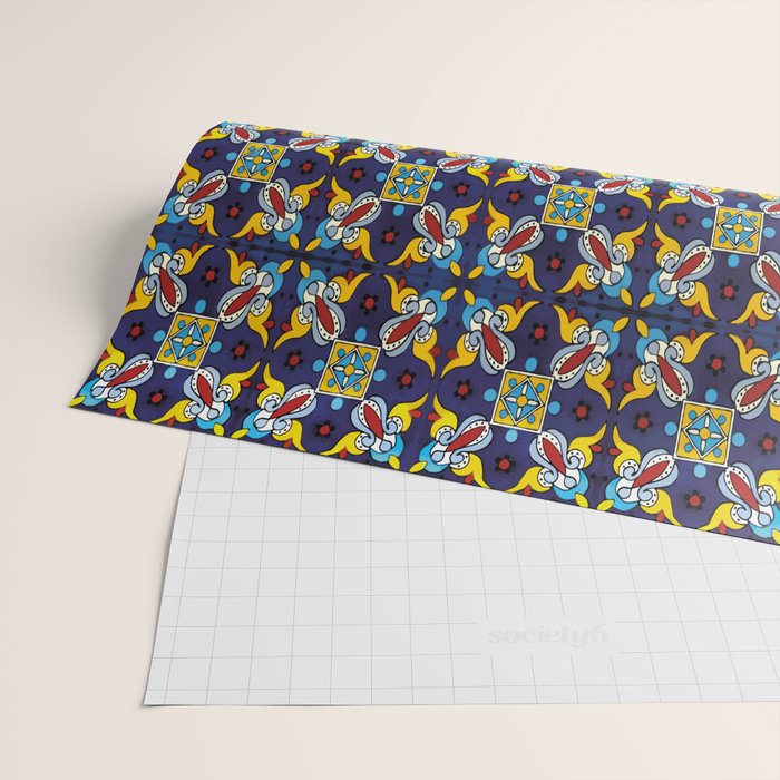 Abstract blue cruz mexican modern talavera tile wall Wrapping Paper Gallery Image 2
