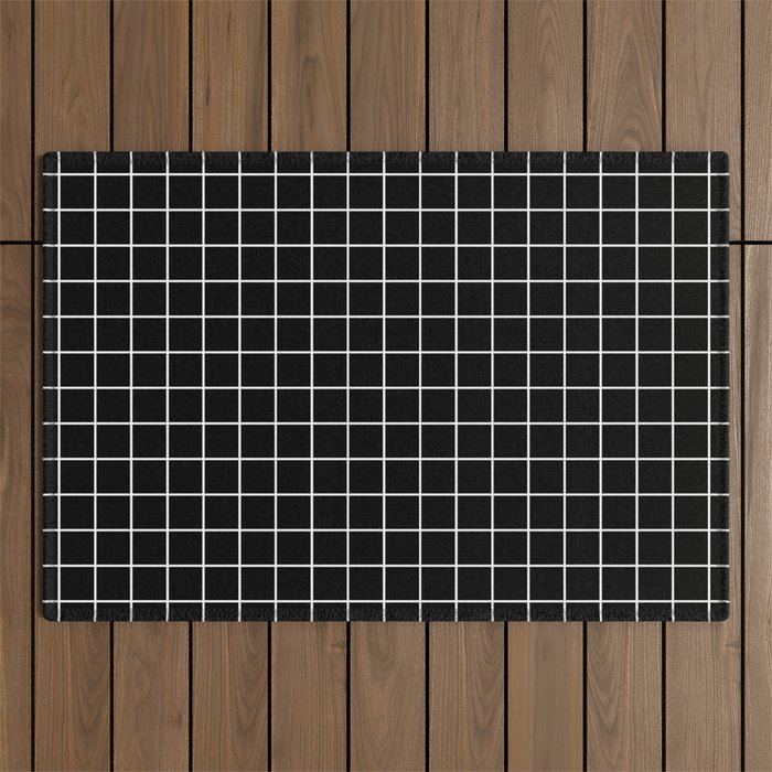 Black Grid White Lines| Black Aesthetic Outdoor Rug Gallery Image 1