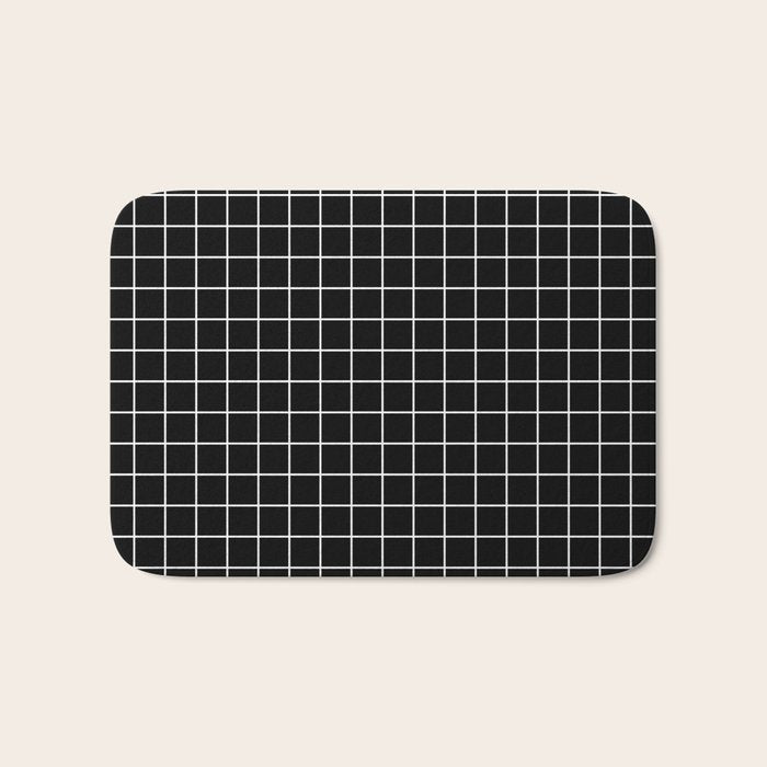 Black Grid White Lines| Black Aesthetic Bath Mat Gallery Image 1