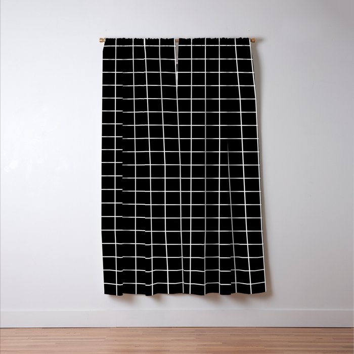 Black Grid White Lines| Black Aesthetic Window Curtain Gallery Image 3