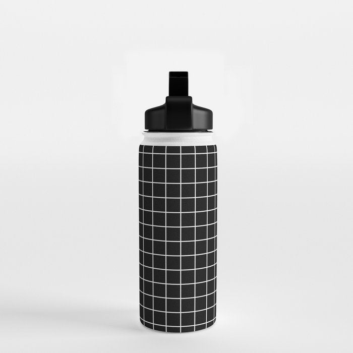 Black Grid White Lines| Black Aesthetic Water Bottle Gallery Image 2