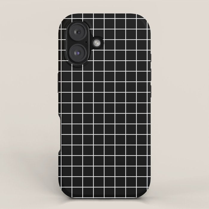 Black Grid White Lines| Black Aesthetic iPhone Case Gallery Image 1