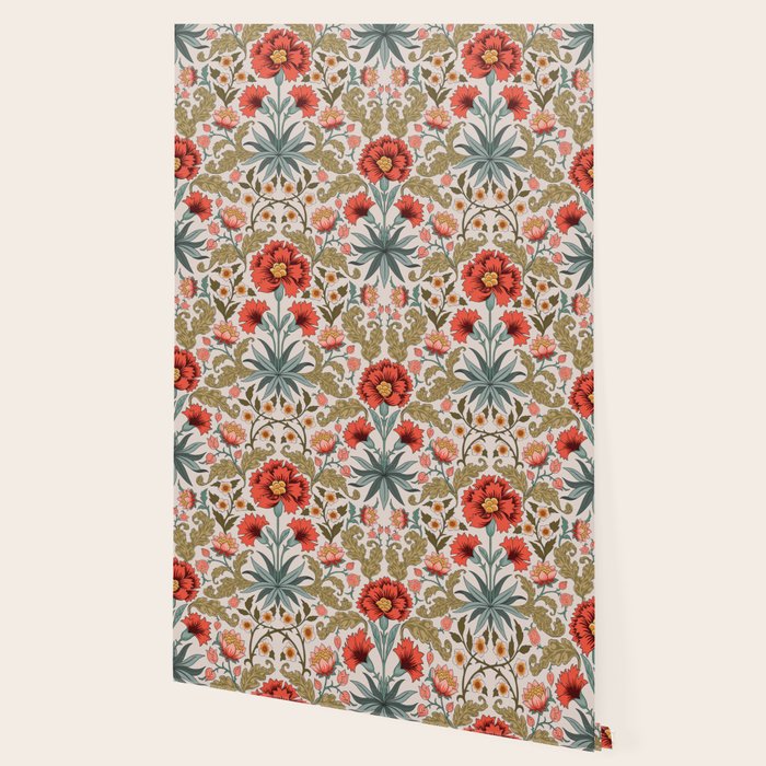 Victorian Botanicals - Carnations in Red and Green Wallpaper Gallery Image 2