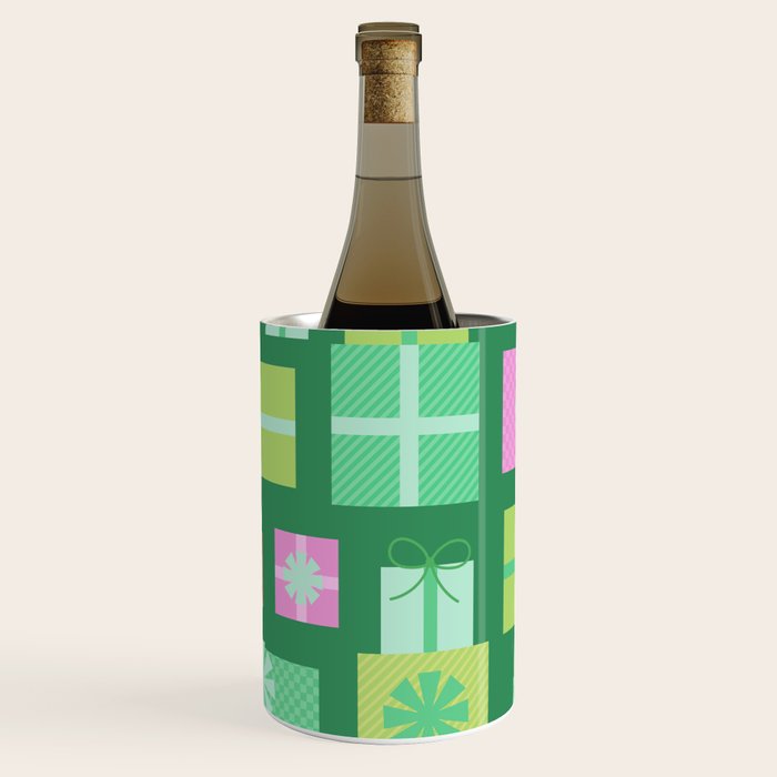 Retro Christmas Presents - Multi on Green Wine Chiller Gallery Image 1