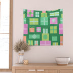Retro Christmas Presents - Multi on Green Wall Tapestry Gallery Image 2