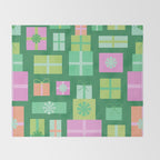 Retro Christmas Presents - Multi on Green Throw Blanket Gallery Image 2