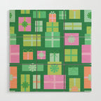 Retro Christmas Presents - Multi on Green Wood Wall Art Gallery Image 1