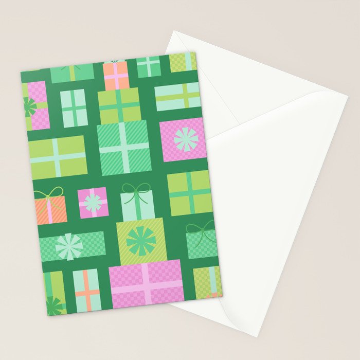 Retro Christmas Presents - Multi on Green Stationery Card Gallery Image 2