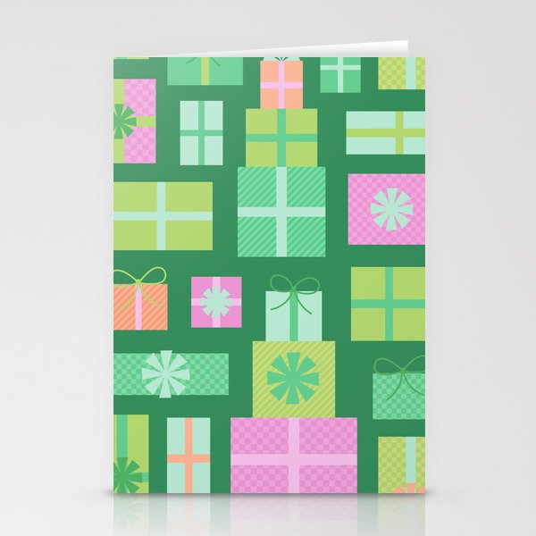 Retro Christmas Presents - Multi on Green Stationery Card Gallery Image 2