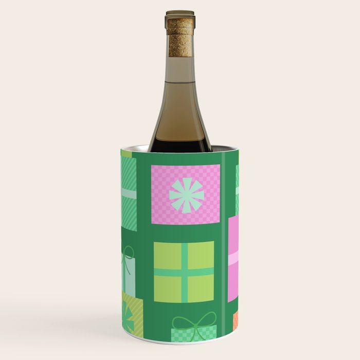 Retro Christmas Presents - Multi on Green Wine Chiller Gallery Image 3