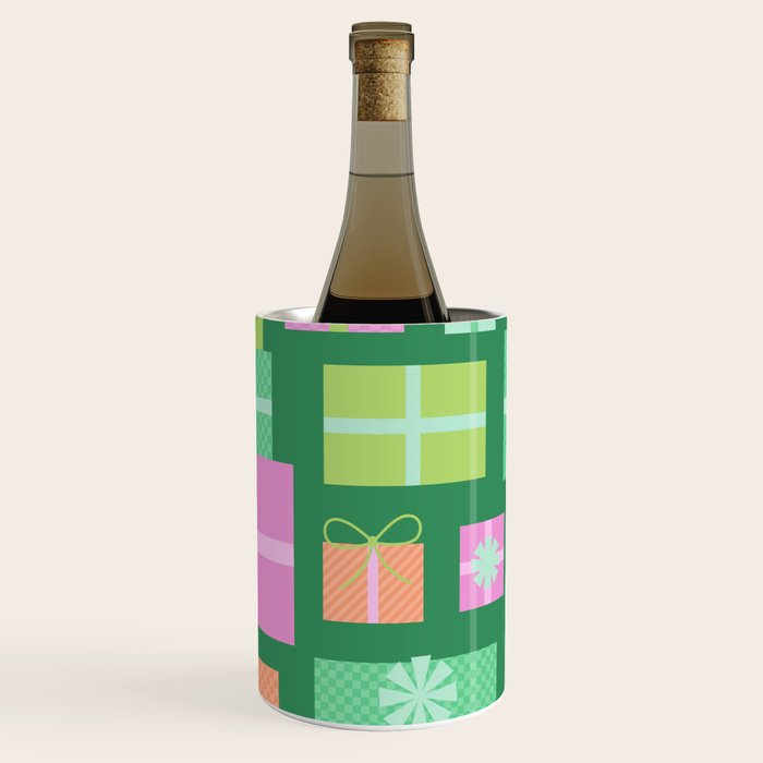 Retro Christmas Presents - Multi on Green Wine Chiller Gallery Image 2