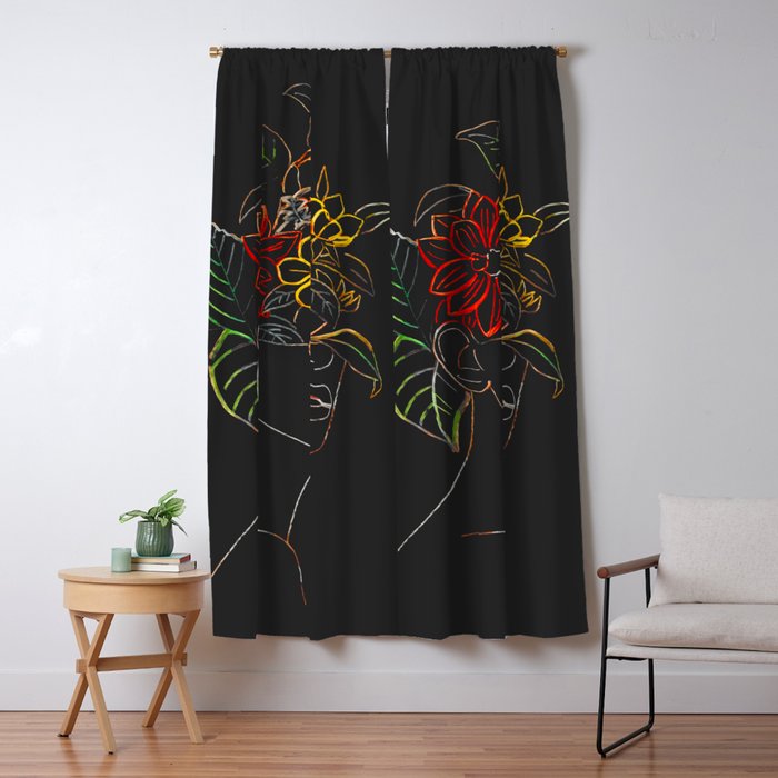 woman with flowers 8 Line Art Window Curtain Gallery Image 1