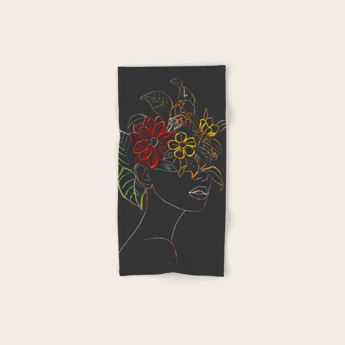 woman with flowers 8 Line Art Bath Towel Gallery Image 1