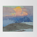 Japan Alps Vintage Beautiful Japanese Woodblock Print Hiroshi Yoshida Landscape Throw Blanket Gallery Image 2