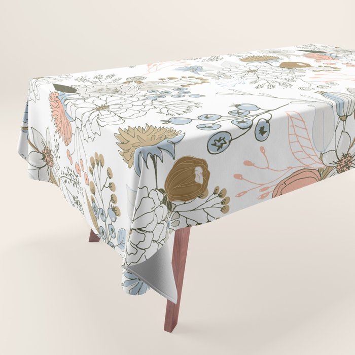 Elegant abstract coral pastel blue modern rustic floral Tablecloth Gallery Image 1