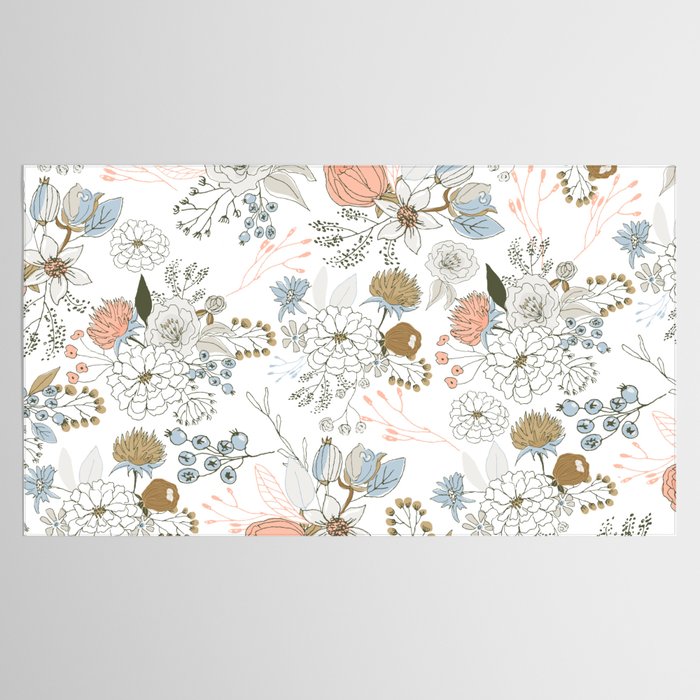 Elegant abstract coral pastel blue modern rustic floral Tablecloth Gallery Image 2