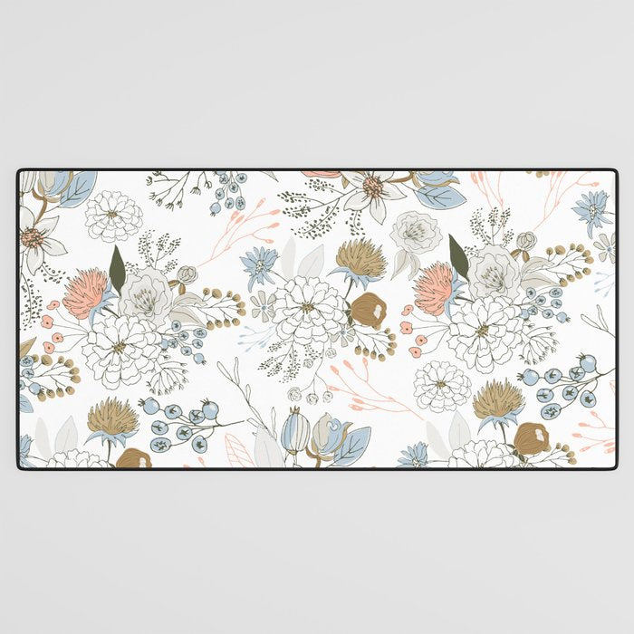 Elegant abstract coral pastel blue modern rustic floral Desk Mat Gallery Image 3