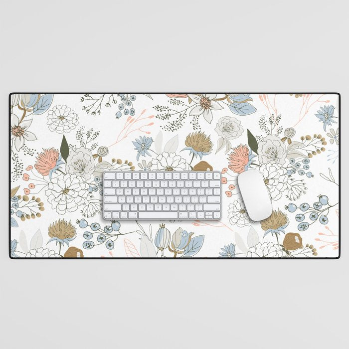 Elegant abstract coral pastel blue modern rustic floral Desk Mat Gallery Image 1