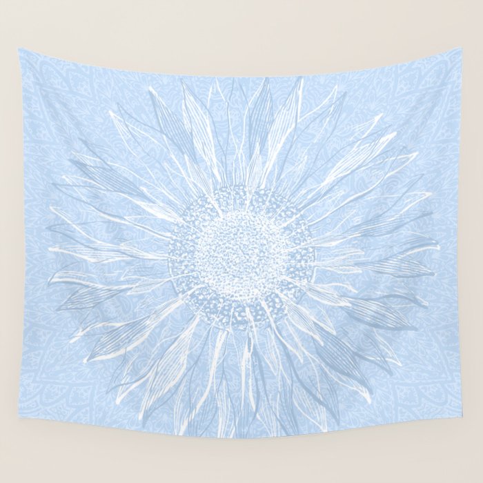 Festive, Winter, Mandala, Snowflake, Sky Blue Wall Tapestry Gallery Image 4