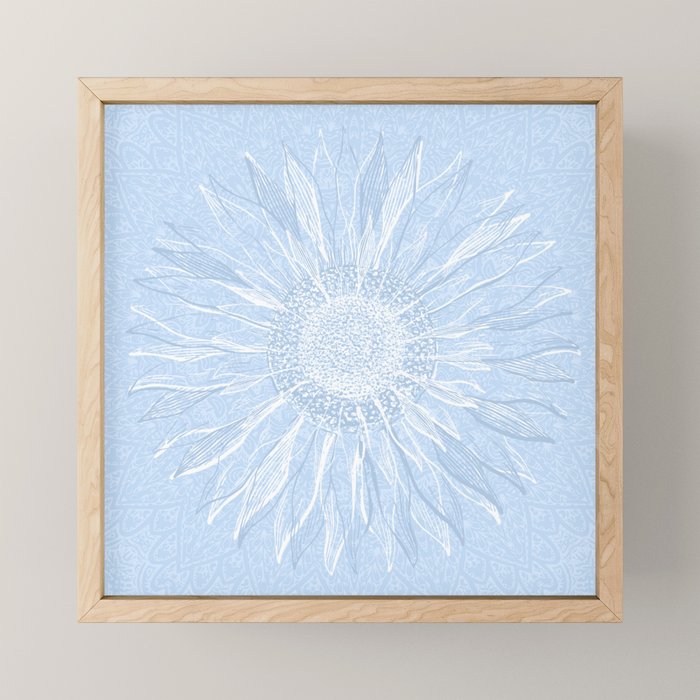 Festive, Winter, Mandala, Snowflake, Sky Blue Mini Art Print Gallery Image 1
