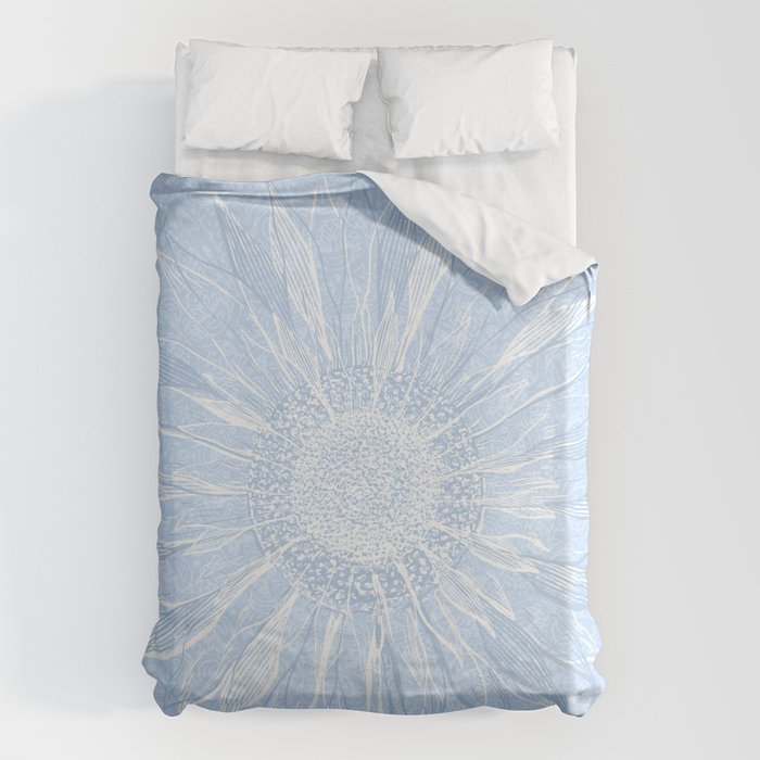 Festive, Winter, Mandala, Snowflake, Sky Blue Duvet Cover Gallery Image 6