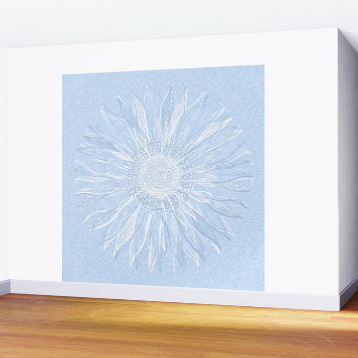 Festive, Winter, Mandala, Snowflake, Sky Blue Wall Mural Gallery Image 2