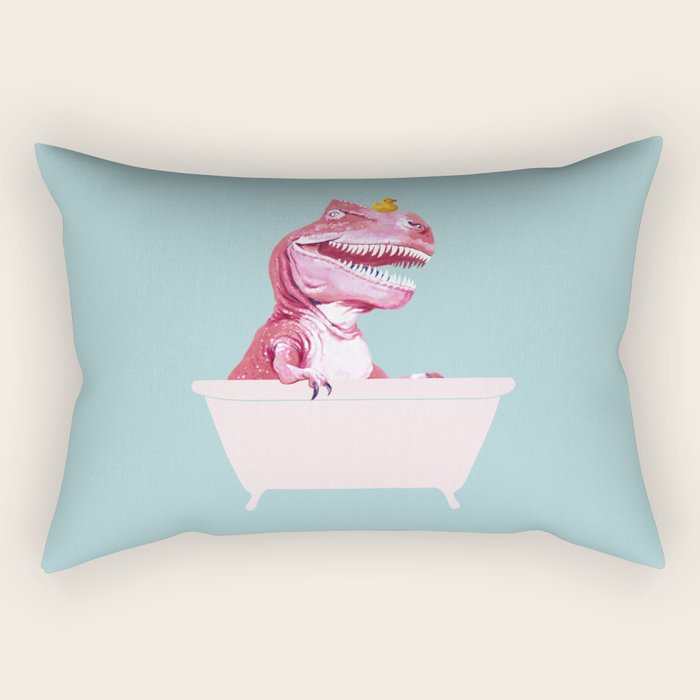 Pink T-Rex in Bathtub Rectangular Pillow Gallery Image 2