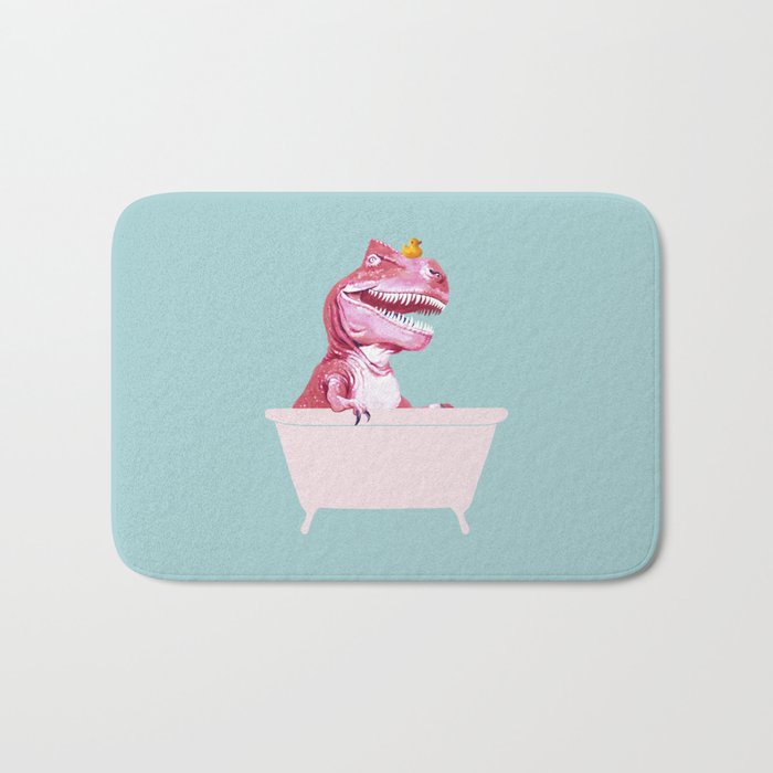 Pink T-Rex in Bathtub Bath Mat Gallery Image 1