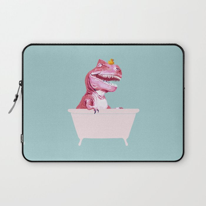 Pink T-Rex in Bathtub Laptop Sleeve Gallery Image 1