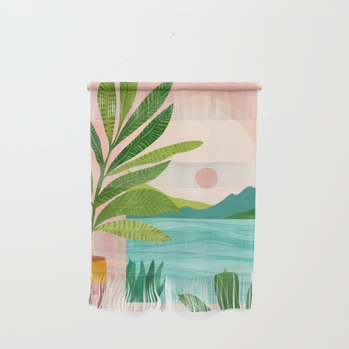 Vacation Views - Pink Coastal Landscape Wall Hanging Gallery Image 1