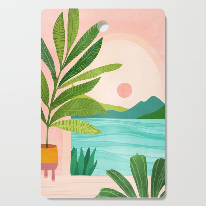 Vacation Views - Pink Coastal Landscape Cutting Board Gallery Image 1