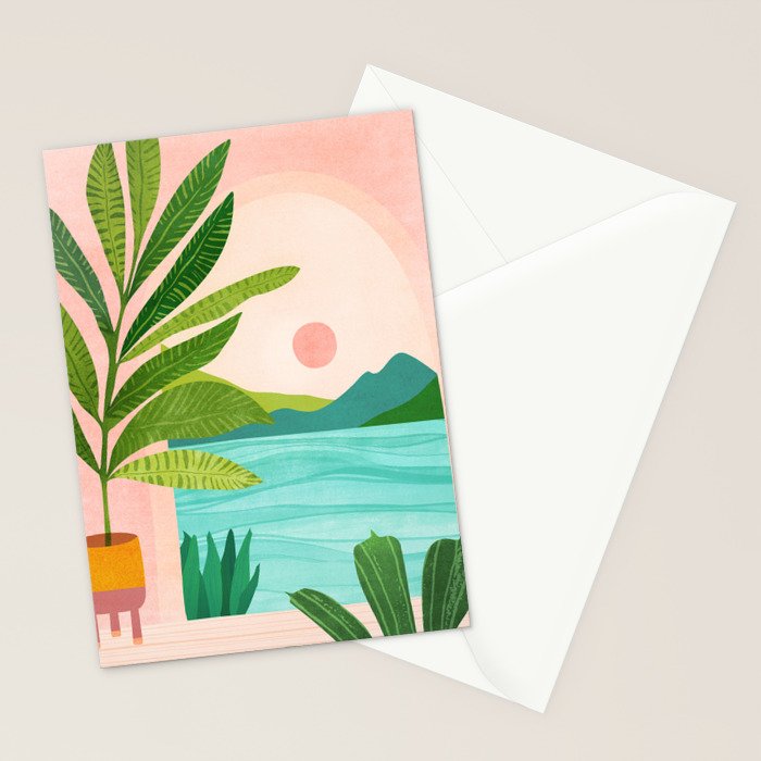 Vacation Views - Pink Coastal Landscape Stationery Card Gallery Image 2
