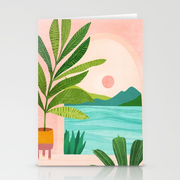 Vacation Views - Pink Coastal Landscape Stationery Card Gallery Image 1