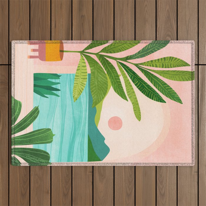 Vacation Views - Pink Coastal Landscape Outdoor Rug Gallery Image 1