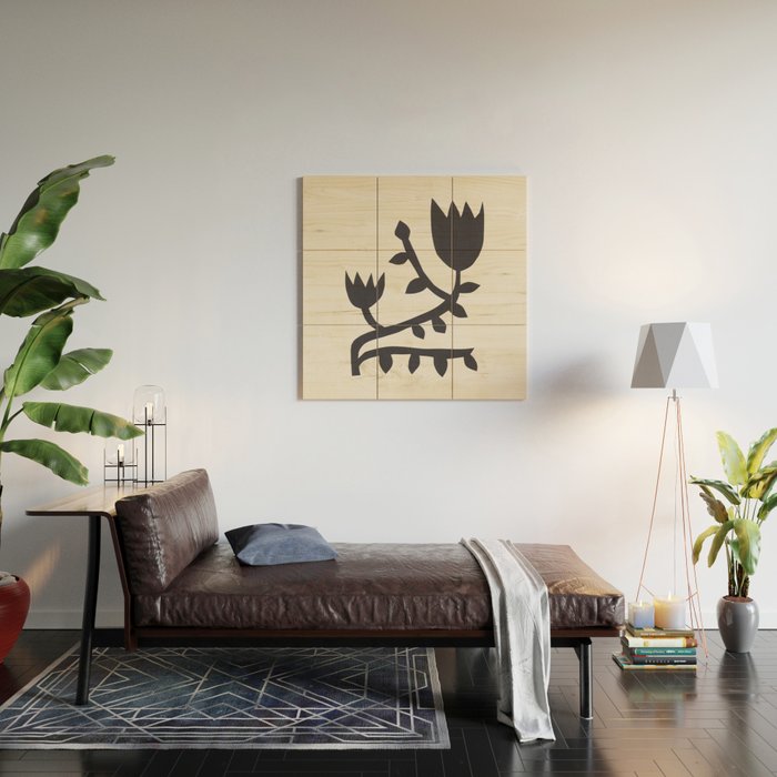 Black branch with two flowers - 5/5 Wood Wall Art Gallery Image 2