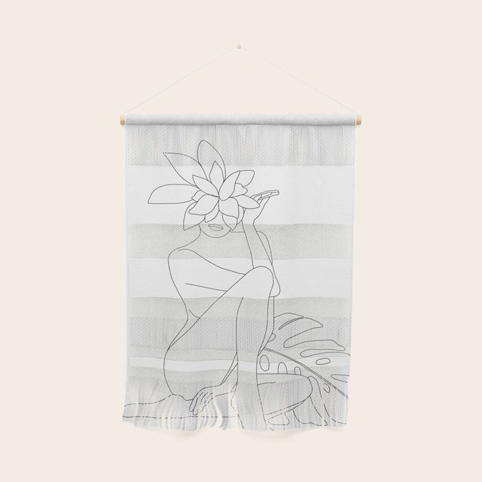 Minimal Line Art Woman with Tropical Leaves Wall Hanging Gallery Image 1